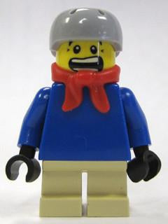 LEGO Minifigure-Plain Blue Torso with Blue Arms, Tan Short Legs, Light Bluish Gray Helmet, Bandana (10199)-Town-TWN058-Creative Brick Builders